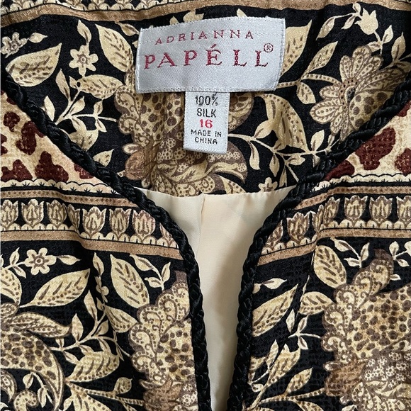 Adrianna Papell Floral Animal Print 100% Silk Button Down Jacket Women’s 16 - Picture 5 of 10